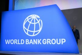 A stage director looks on at the IMF/World Bank Annual Fall Meetings [File: Andrew Caballero-Reynolds/AFP]