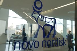 The logo of Danish drugmaker Novo Nordisk in their offices in Hillerod, Denmark
